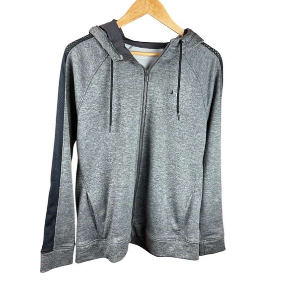 Under Armour Gray Zip Up Sweater with Hood and Ribbed Cuffs - Picture 1 of 4
